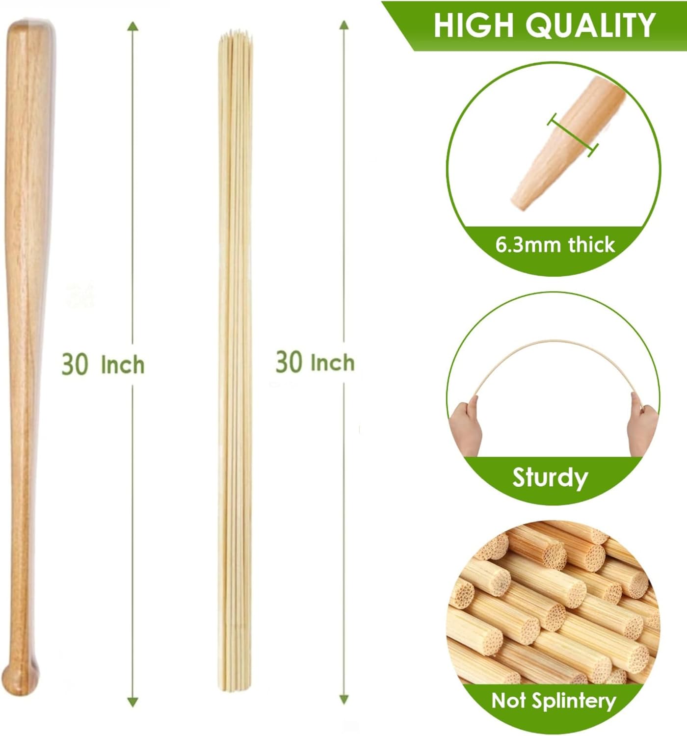 125 PCS 2.5FT Bamboo Plant Stakes 6.3mm Thick – 30-Inch Bamboo Sticks for Plants, Tomatoes, Beans, Climbing Plants – Smores Sticks & Marshmallow Sticks for Fire Pit and Campfire – VESYMAN