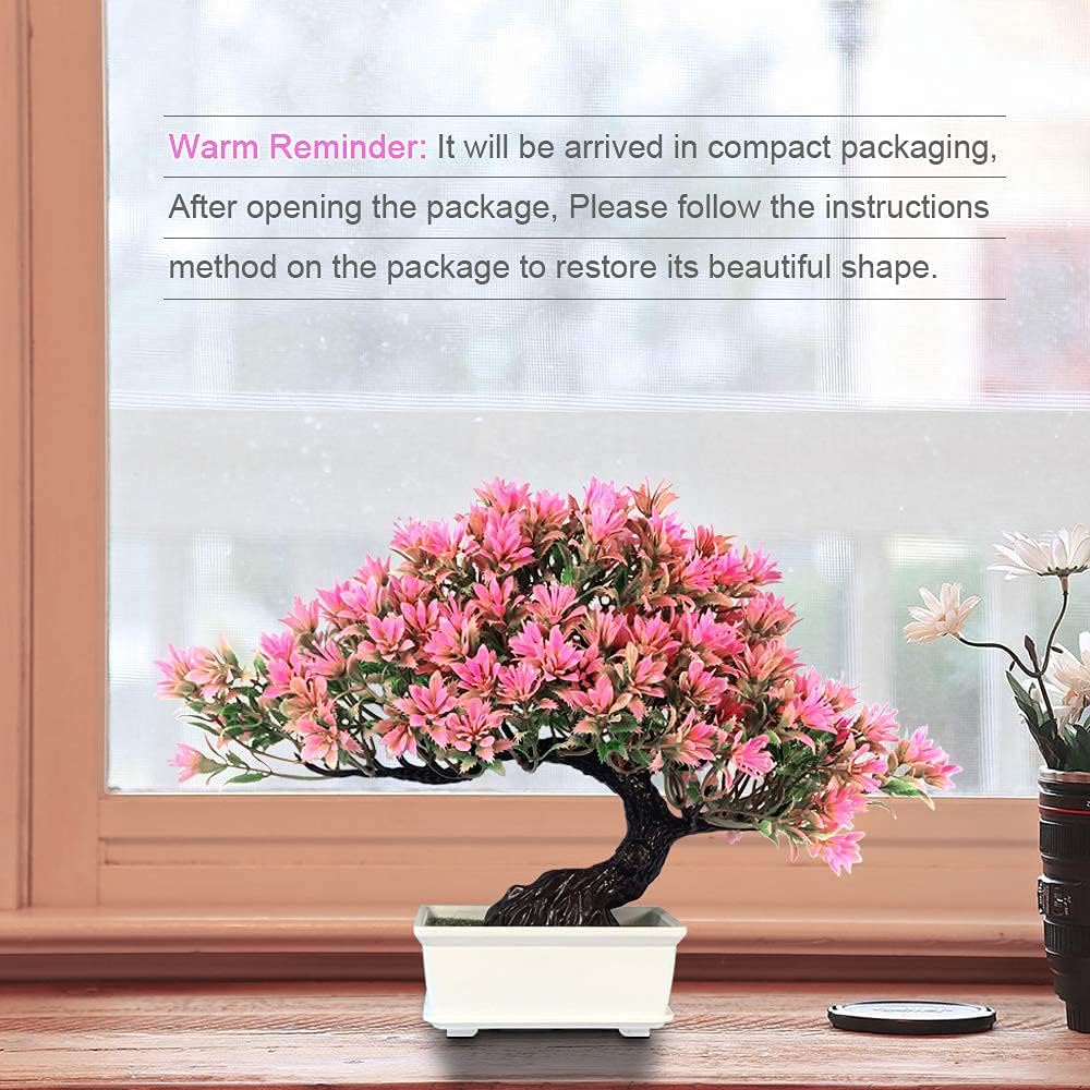 Fake Plants Plastic Artificial Bonsai Tree, Pink Room Decor Bonsai Tree for Home Bedroom Farmhouse Office Desk Decor, Tall 9.5"
