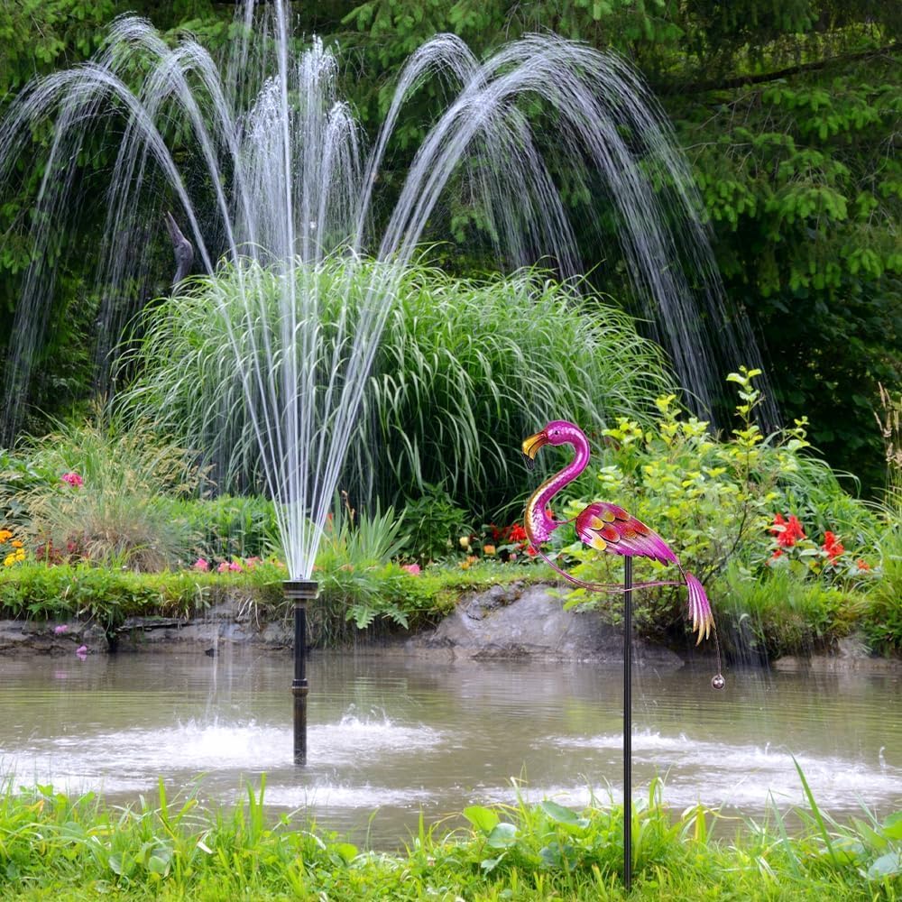 hogardeck Garden Decor for Outside, 47" Metal Flamingos Decorative Garden Stakes Balancing Rocker for Yard Art, Outdoor Heavy-Duty Wind Sculpture Shaking Ornament for Lawn Patio Porch Decorations