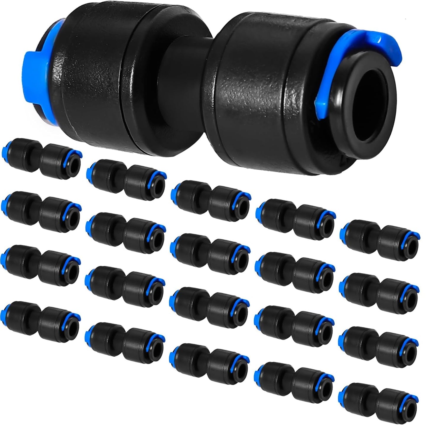 20 Pack 1/4" Drip Universal Straights Fitting Connectors, Quick Connect Universal Drip Irrigation Tubing Coupling Valve, Connector Locking Fitting for Sprinkler or Drip Irrigation System
