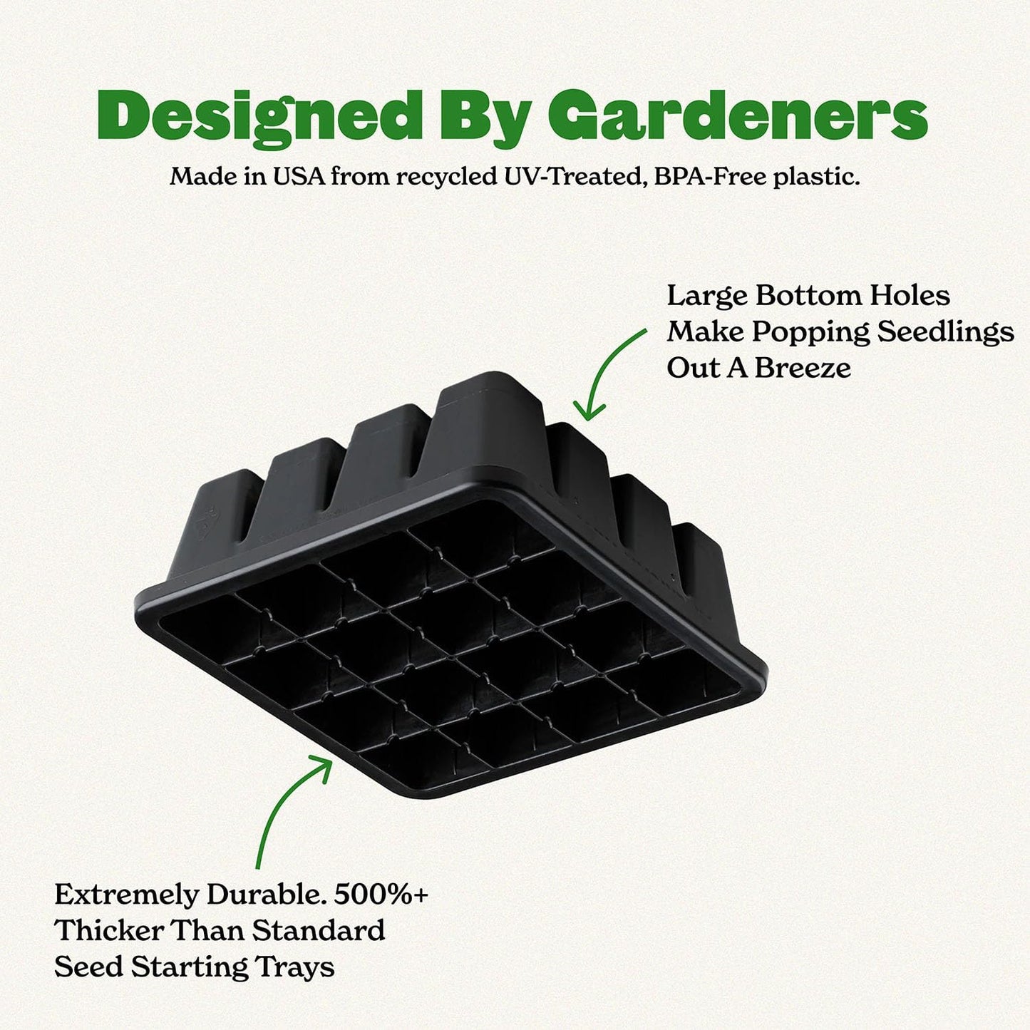 Epic Gardening Reusable Seed Starter Tray - 16 Cell/16 Seedling Starter Trays - Easy Watering, Indoor Greenhouse, Plant Starter, Gardener-Friendly for Seedlings | UV-Treated & BPA-Free - Black