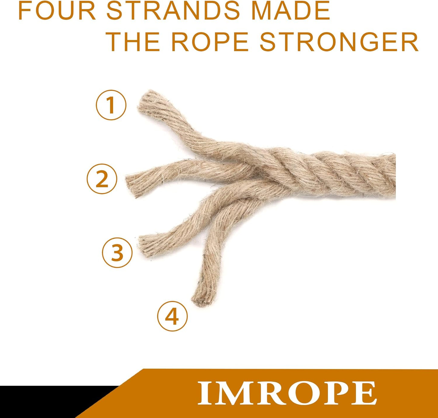 Jute Rope 1 Inch x 10 Ft, IMROPE Natural Jute Rope Twisted 4 Strands for DIY Arts Crafts, Garden, Home Decorating, Hammock