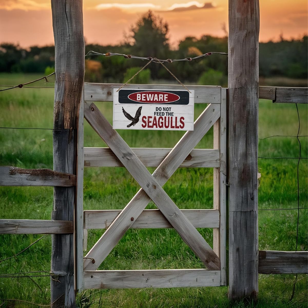 Warning Sign, Do Not Feed The Seagulls Seaside Beach Cafe Bar Metal Wall Warning Wood Plaque Sign, Funny Door Signs, Decorative Wood Hanging Suspension Plaque, Farmhouse Wooden Wall Decor