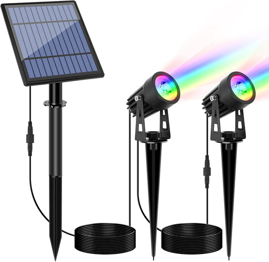 APONUO Metal Solar Spot Lights Outdoor with 9.8ft Cable Solar Powered Landscape Lighting Low Voltage IP65 Waterproof Auto On/Off for Outside Garden Yard Landscape Pathway Garage-Multicolor(2-in-1)