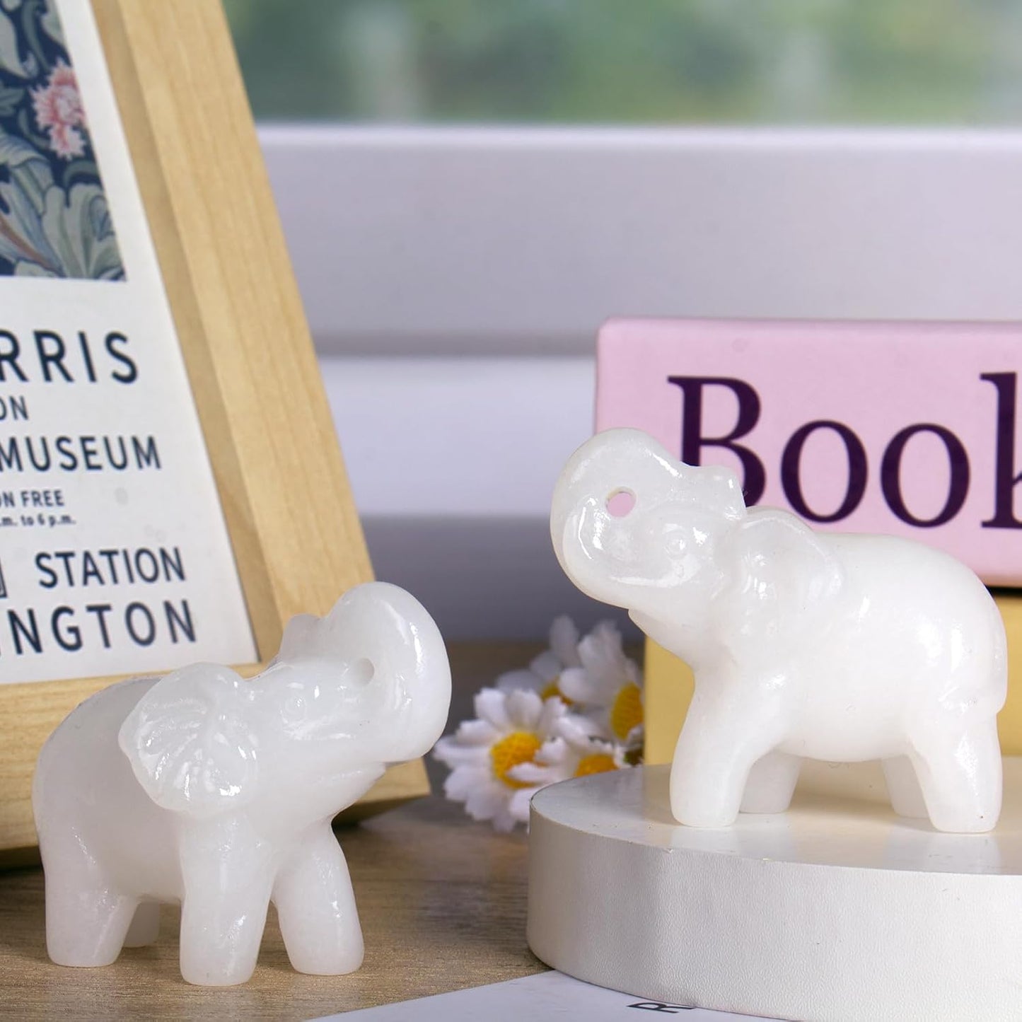 2 Inch White Jade Crystal Elephant Sculpture Handcrafted Healing Stone Animal Figurine Spiritual Home Decor Lucky Charm Gift for Wealth Success Positive Energy and Meditation Lovers