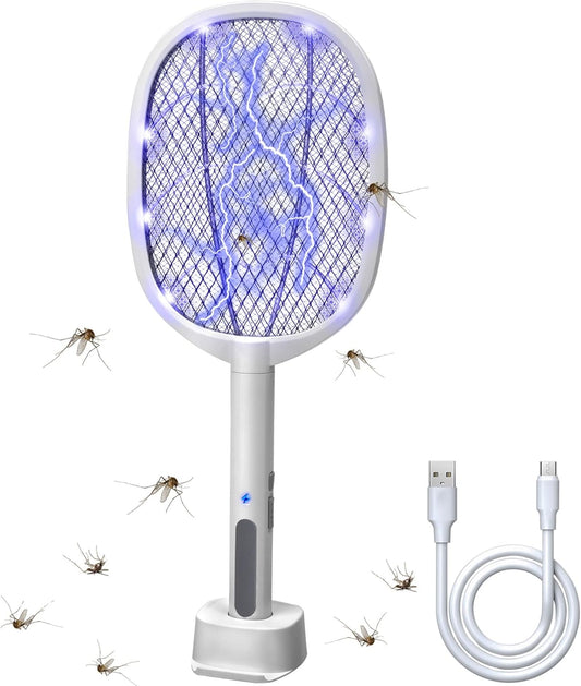 Lulu Home 2-in-1 Electric Bug Zapper Racket, 3000V High Voltage LED Lighted Handheld Mosquito Swatter with 3 Layer Safety Mesh, USB Charging Portable Fly Killer Racquet for Indoor Outdoor Use
