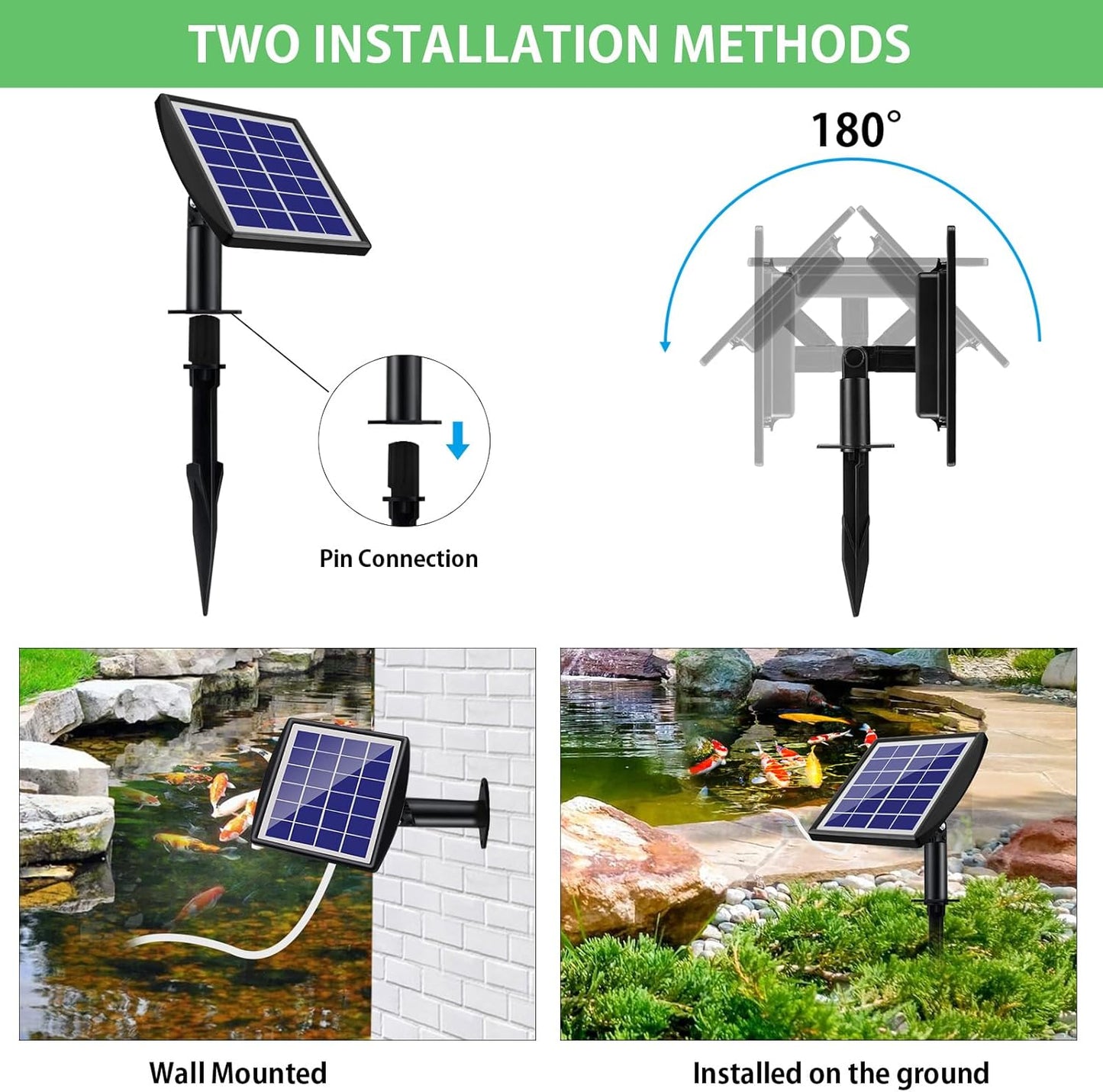 Solar Aerator, Solar Air Pump - 2W & 2200mAh Solar Powered Pond Pump With 2 Air Bubble Stones, Regulator for Small Fish Ponds, Stock Tanks, Aquariums, Hydroponics