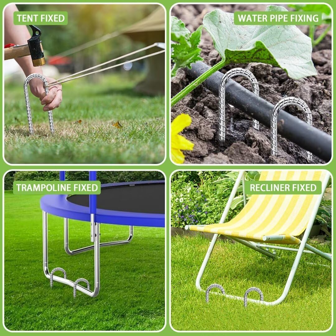 Rebar-Stakes-12-Inch-U-Shaped, Trampoline Stakes High Wind Ground Stakes Heavy Duty Galvanized Anti-Rust Metal Stakes Ground Anchors for Garden Dog Fence Chicken Coop Water Pipe 20pcs