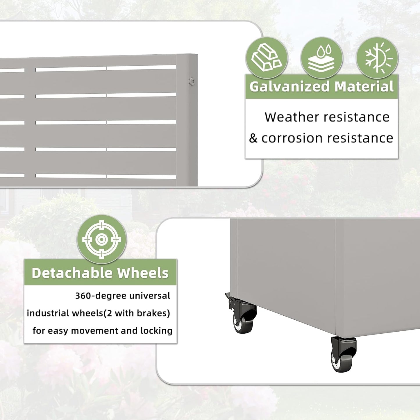 Casaphoria Metal Raised Garden Bed with Trellis and Wheels, 47"x47"x16" Planter Box for Climbing Plants, Vegetables & Vines, Features Drainage Holes and Privacy Screen (Grey-Louvered)