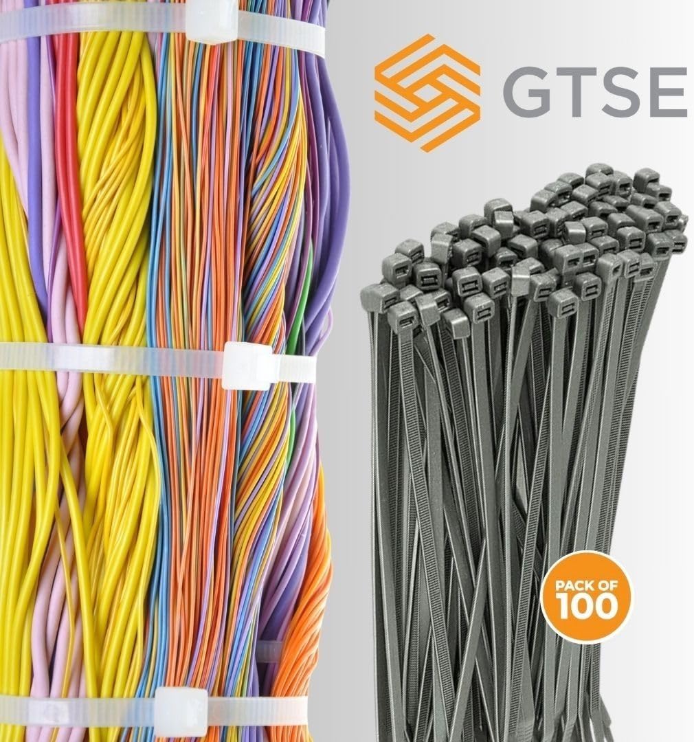 GTSE 14 Inch Silver/Gray Zip Ties, 100 Pack, 50lb Strength, UV Resistant Long Nylon Grey Cable Ties, Self-Locking 14" Tie Wraps