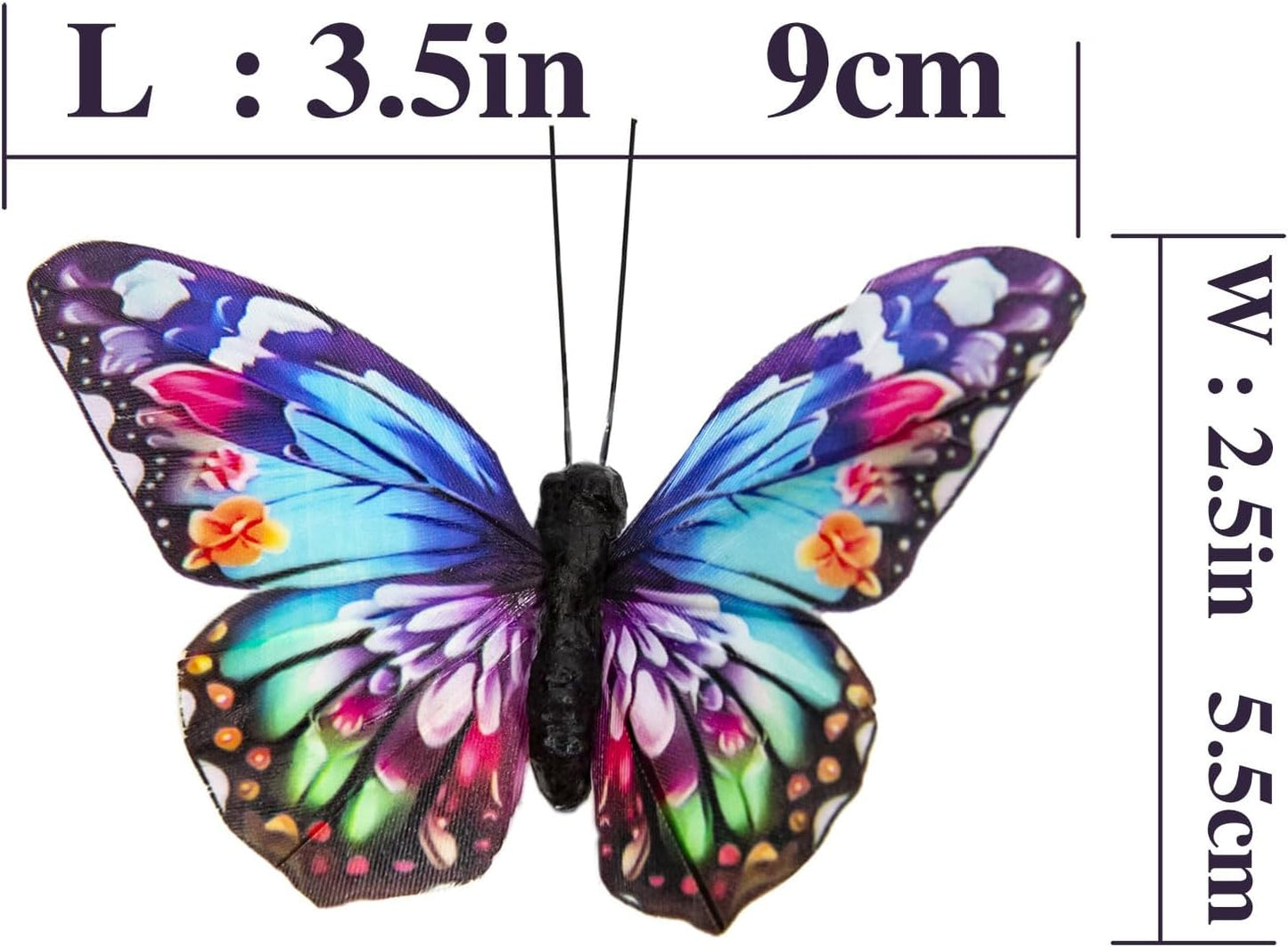 Cartanfill-Decorative 3D Butterfly Ornaments, Multicolor Feather Design, Set of 12 with Wire, Party and Christmas Tree Decor