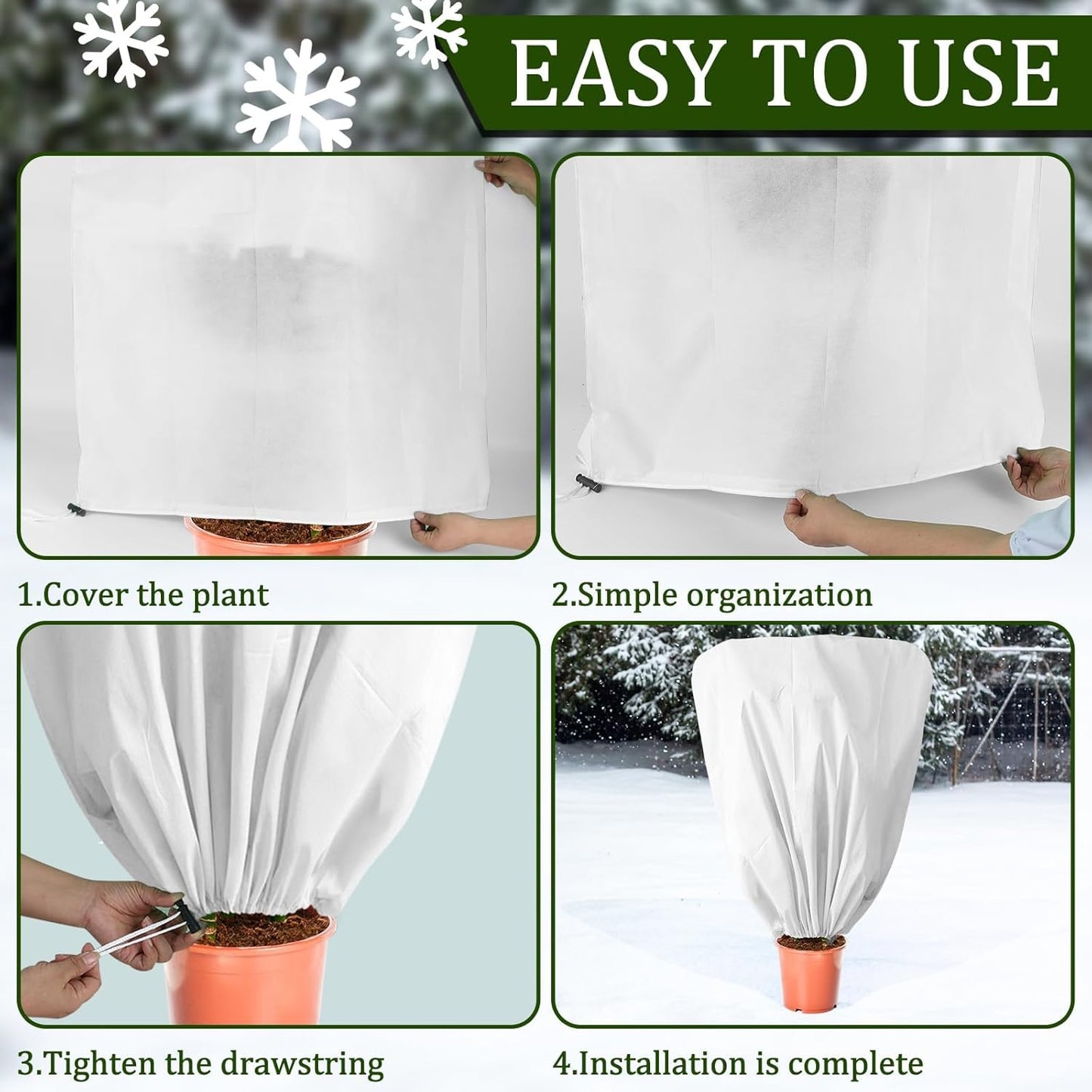 8 Pcs Plant Covers Frost Protection Bag 47" x 31.5" Winter Reusable Plants Jacket with Drawstring Shrub Protection Wraps Bags Frost Blanket for Winter Outdoor Garden Plants