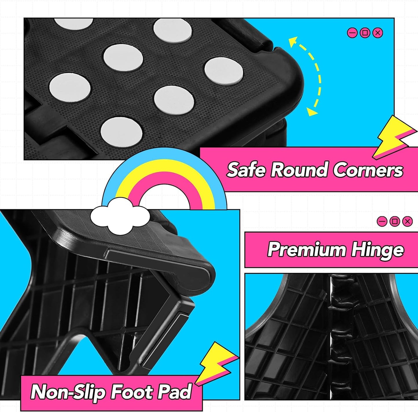 Delxo Folding Step Stool,11 Inch Non-Slip Foldable Step Stools for Kids and Adults,Portable Foldable Step Stool Lightweight Small Folding Stool with Handle for Kitchen Bathroom in Black,1 Pack