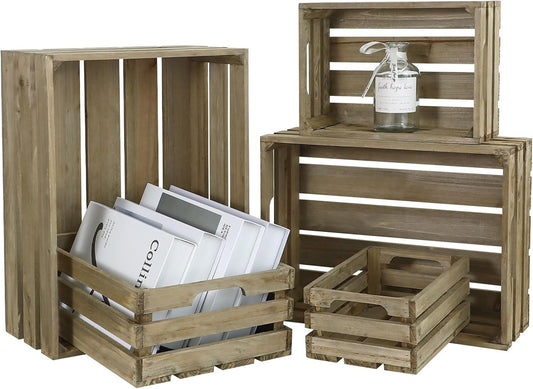 5-Piece Farmhouse Wooden Crate Set - Rustic Wooden Crates for Display and Storage, Large Grey Decorative Crates, Farmhouse Apple Crates, Painted Wood Crates for Decor