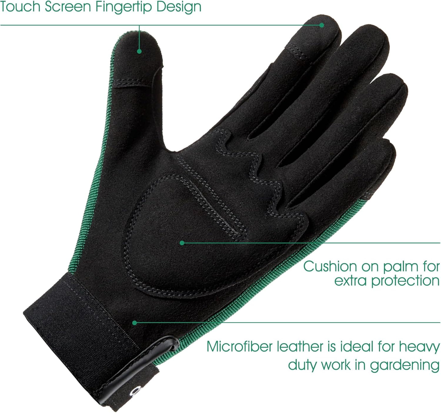 COOLJOB Thorn Proof Garden Gloves with Touchscreen Fingers for Men, Rose Pruning Work Gloves with Palm Cushion for Gardener, Farmer and Landscaper (Green 1 Pair Medium)