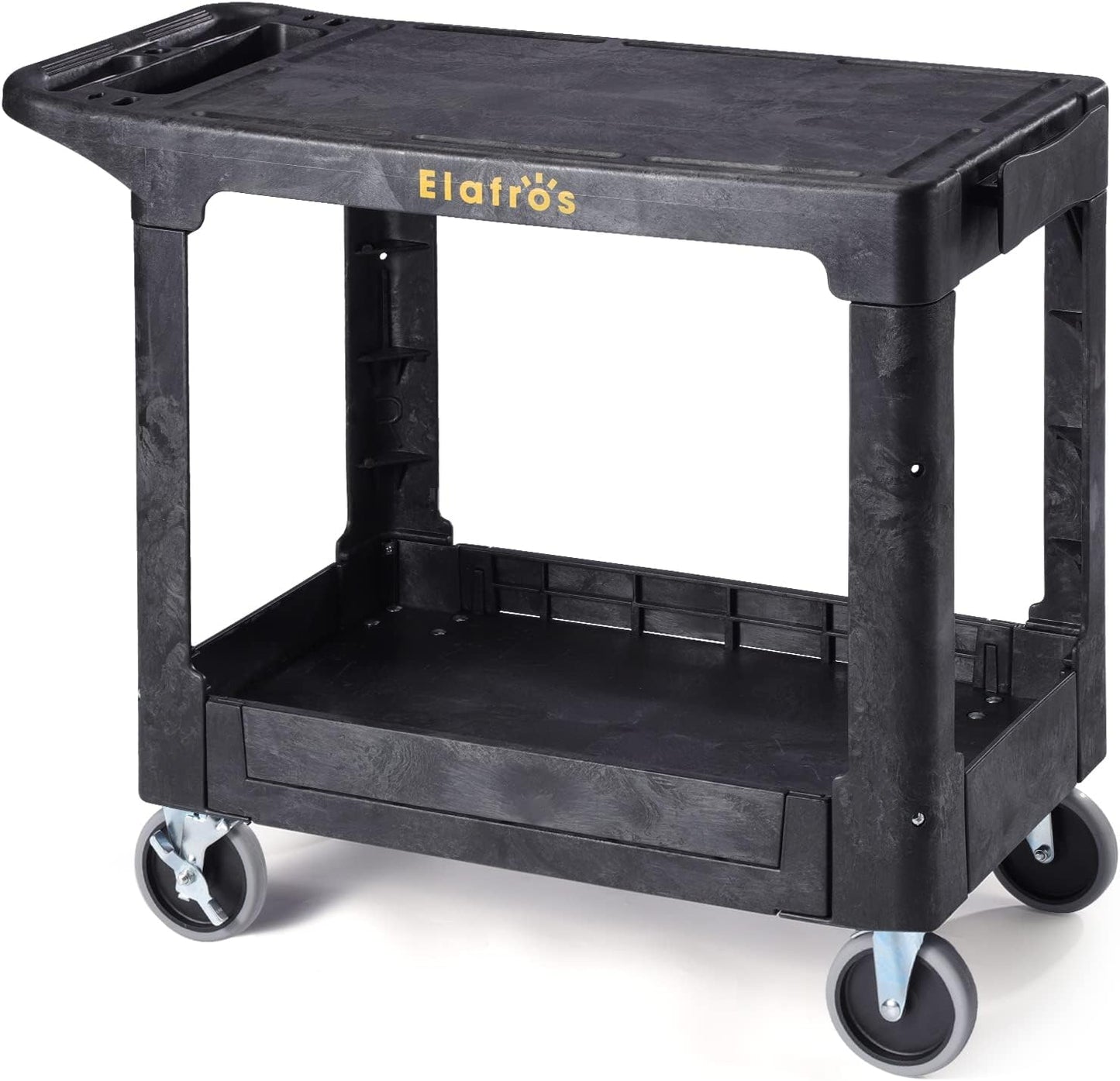 ELAFROS Heavy Duty Plastic Utility Cart, 37 x 18.8 in, Flat Top, Swivel Wheels, 550 lbs Capacity, Black