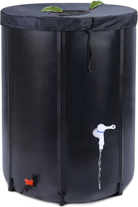 100 Gallon Rain Barrel - Portable Rain Water Collection Barrel - Large Collapsible Water Storage Tank with Spigot Overflow Kit, Black