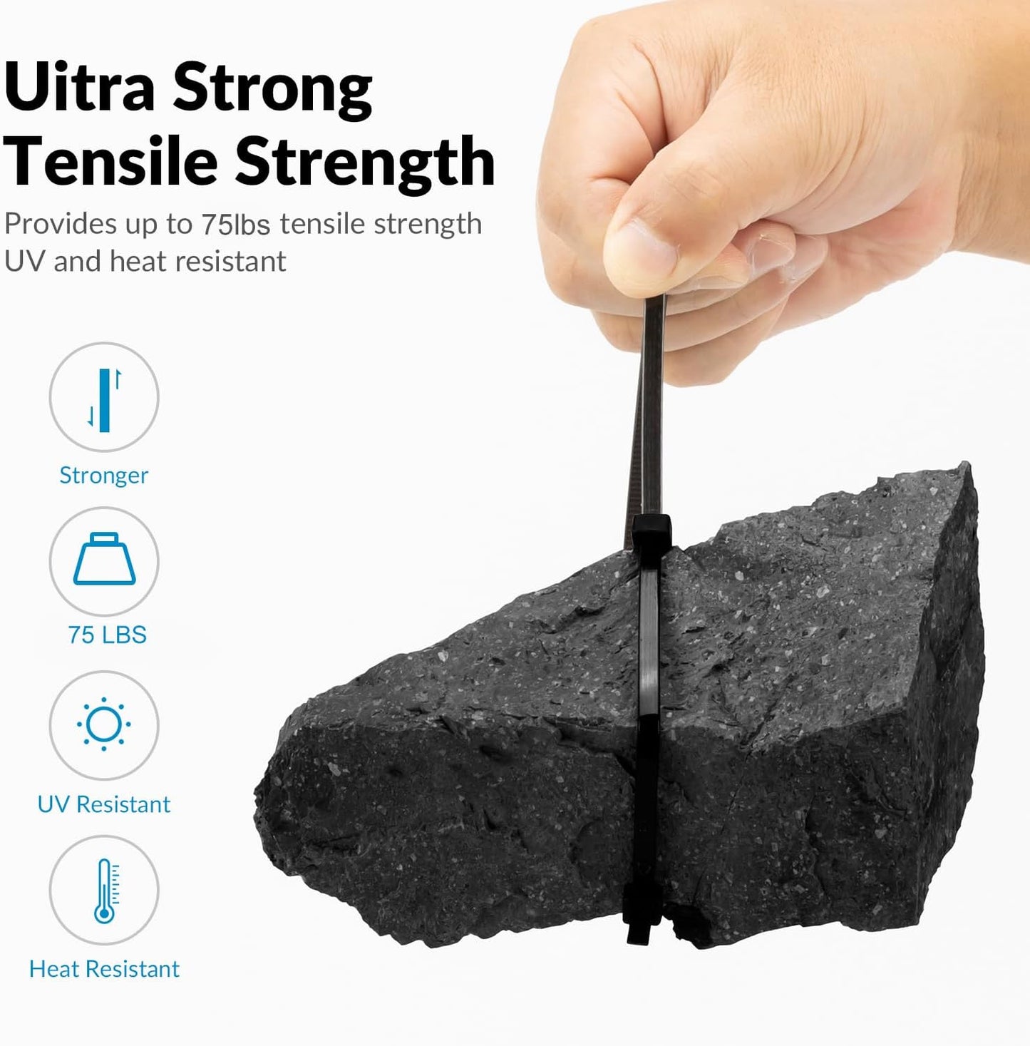 XINGO 14 Inch Black Zip Ties 1200 PCS, 75 LBS Tensile Strength, UV Resistant Cable Ties, Premium Self-locking Plastic Ties for Indoor and Outdoor Use