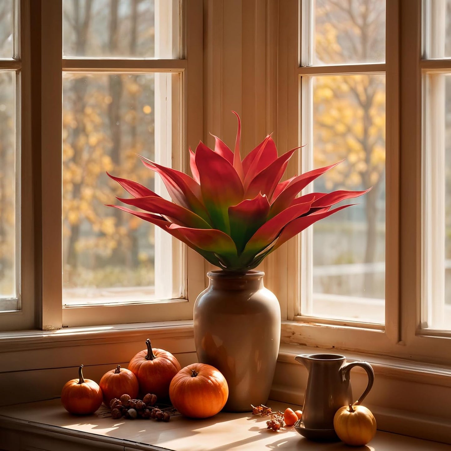 Velener Fall Fake Agave Artificial Plant, Red Fake Succulent Plant for Room Decor, Unpotted Faux Agave Stems Plant for Fall Outdoor/Indoor Decor, 18 inches, Set of 2