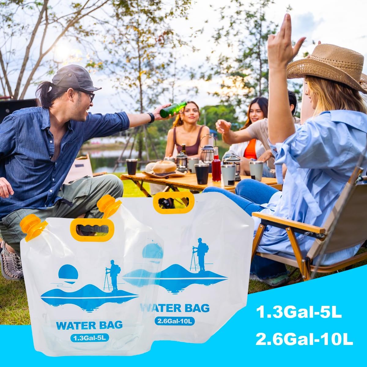 Collapsible Emergency Water Container Bag,WaterStorageCube,Flat Folding,BPA Free Food Grade,Clear Plastic Storage Jug for Camping Hiking Backpack,No-Leak Freezable,Water Bottle 1.3 Gallon/8pcs
