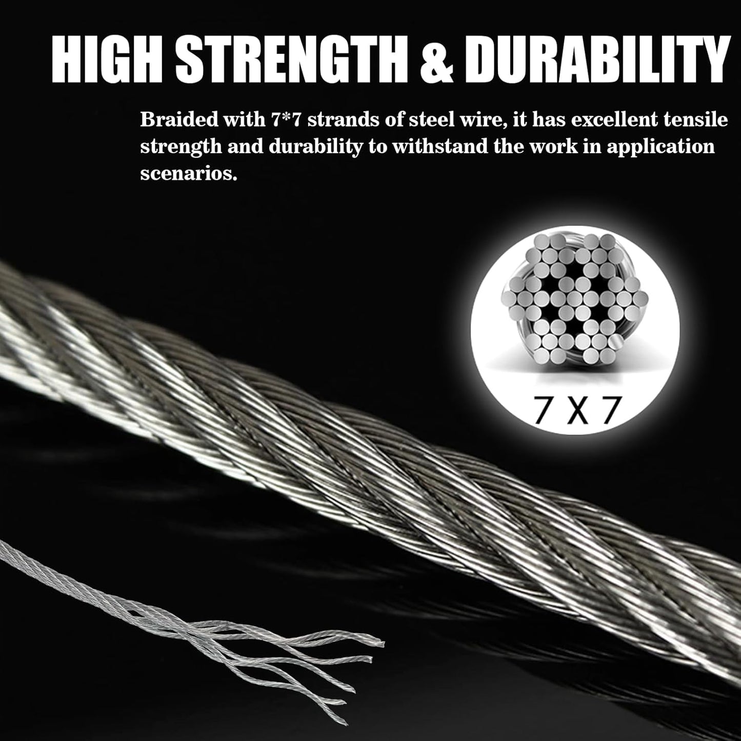 Metal Wire 1/8 inch Carbon Steel Galvanized Cable 100FT Length Aircraft Cable 7x7 Strand Core Picture Hanging Wire with 10 Pcs Thimbles and 20 Pcs Aluminum Sleeves