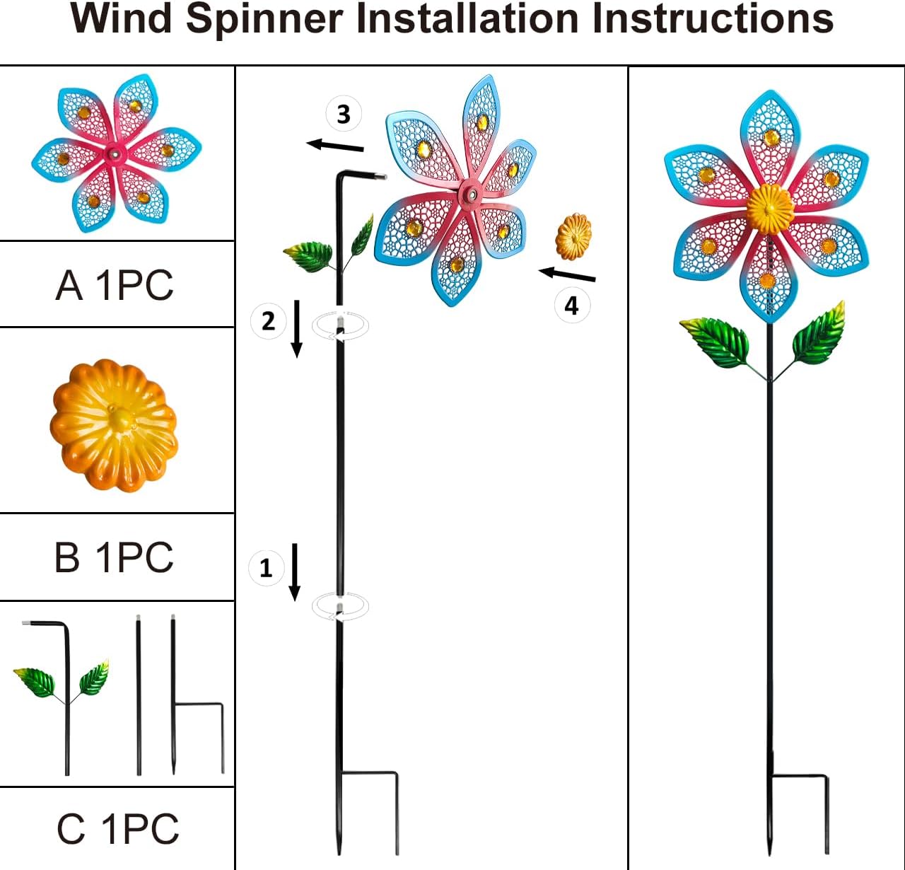 Metal Wind Spinners for Garden Decor - Outdoor Windmill Sculptures, Durable Yard Art Wind Spinners Metal Wind Spinner for Patio Lawn Ornament, Vibrant Red & Blue Garden Spinners Outdoor