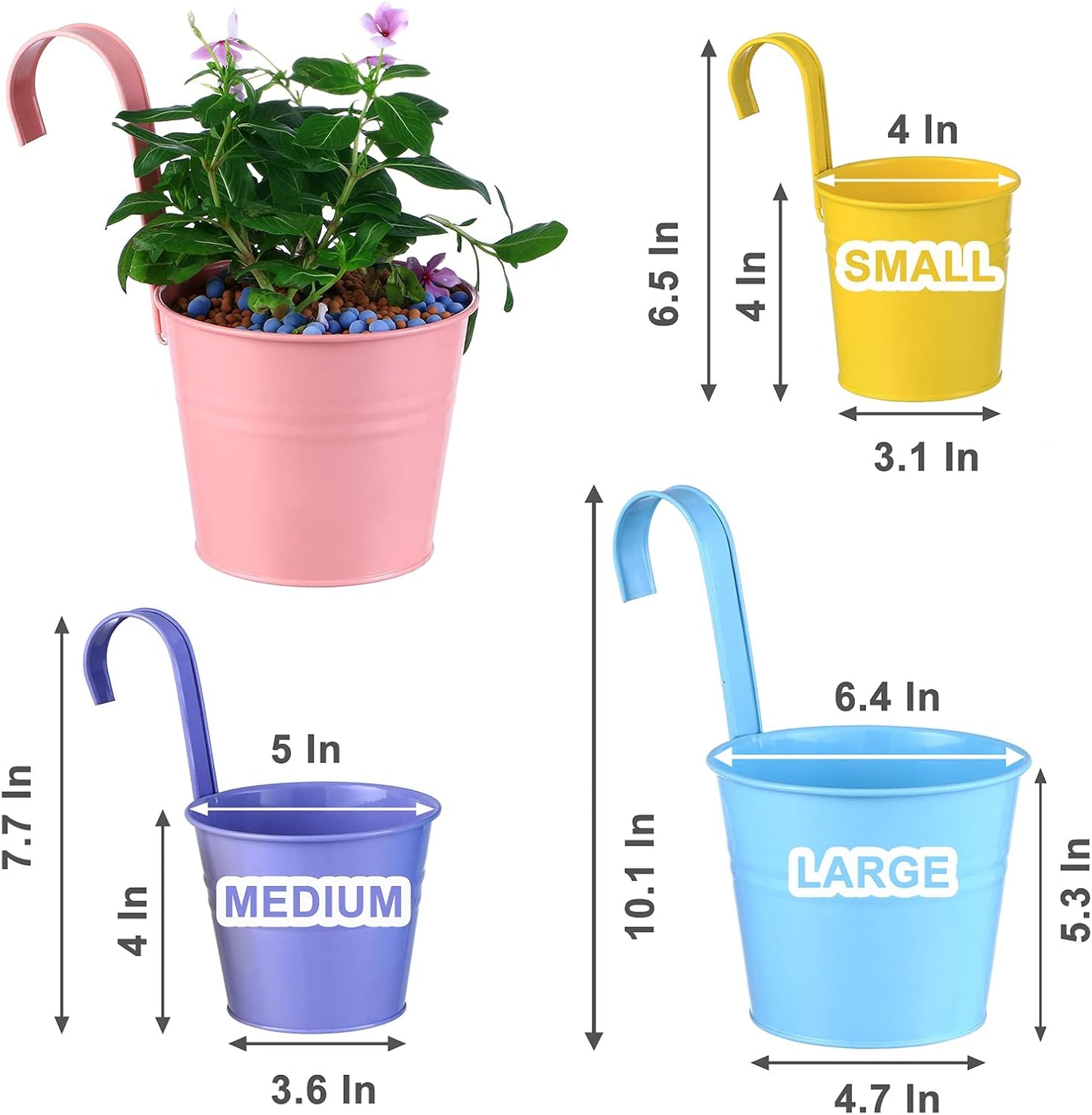 12 Pack Balcony Planters Railing Hanging, Colorful Railing Planter 5.2 Inches Plant Pots with Drainage Holes Hanging Plant Holder Indoor Hanging Planters