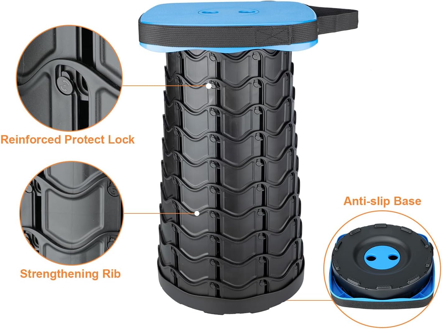 Boreeman Upgraded Collapsible Stool, Square Portable Stool, Lightweight Yet More Sturdy with Load Capacity 400lbs, Perfect for Camping Fishing Hiking BBQ (Square Blue)