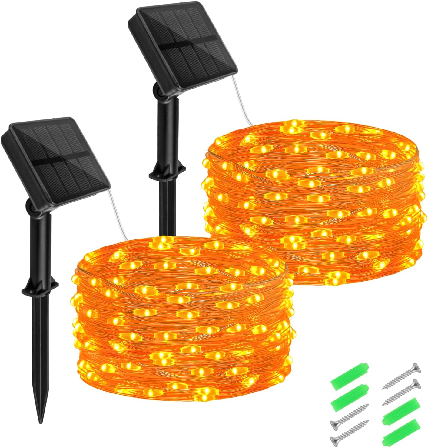 Halloween String Lights Outdoor Waterproof, Orange Solar Fairy Lights 16.4ft 50LED 8 Modes Orange Fall Outdoor Lights for Fall Decor Outside Pathway Patio Party Backyard Decorations
