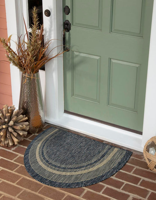 Unique Loom Outdoor Border Collection Area Rug - Soft Border (2' 7" x 4' 1" Hearth Blue/Ivory)