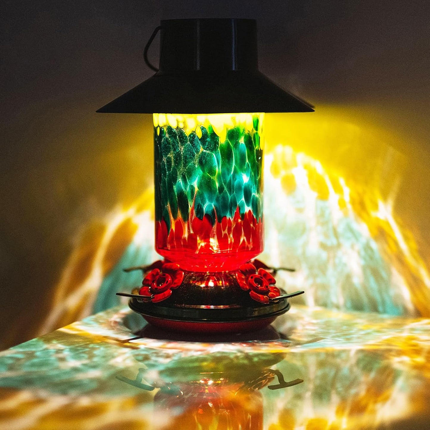 Muse Garden Gifts for Women Solar Hummingbird Feeders for Outdoors Hanging Ant and Bee Proof, Hand Blown Glass Lantern Garden Decor, Moms Birthday Unique, 28oz, Teal Yellow