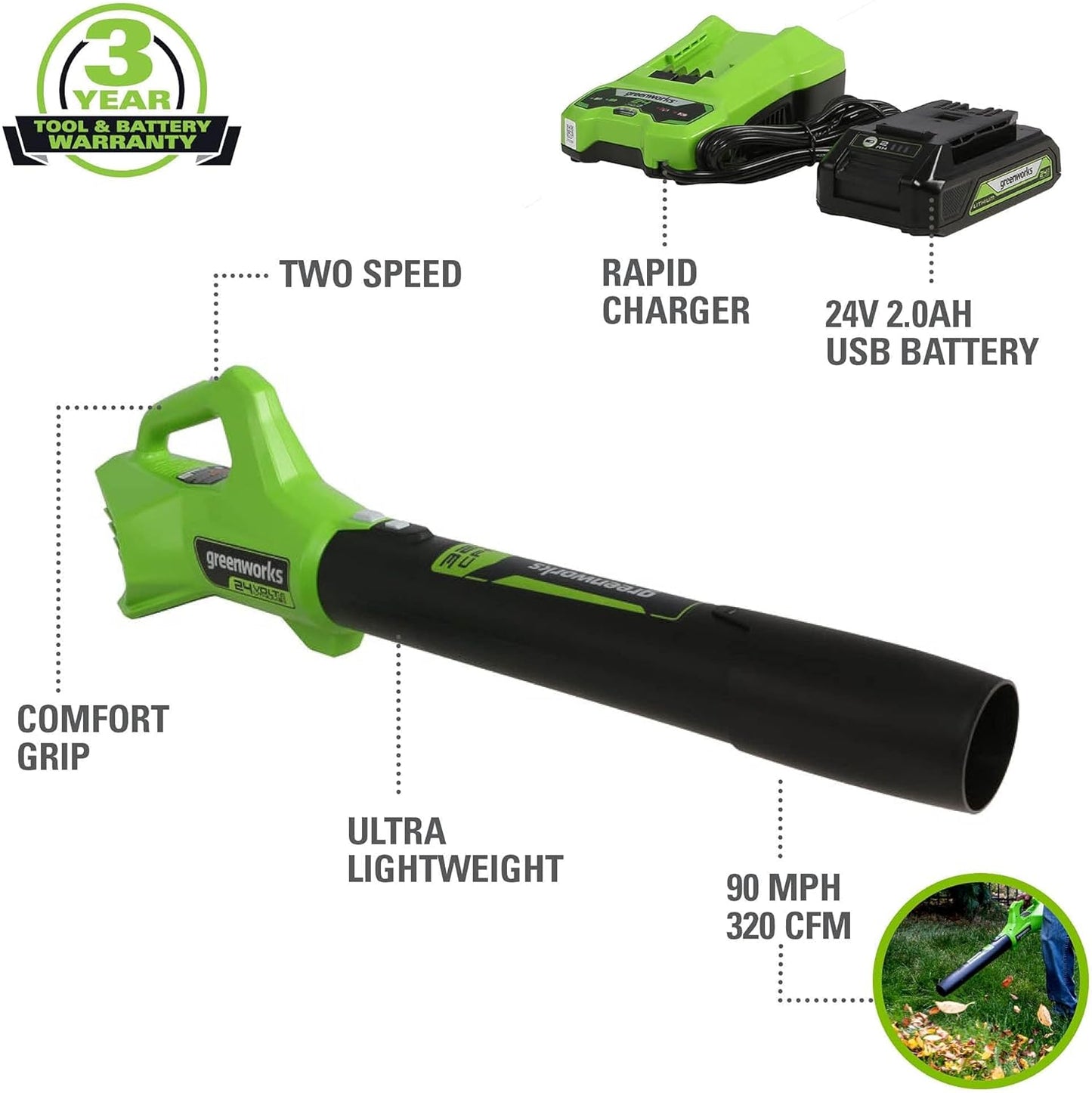 Greenworks 48V (2x24V) Electric Lawn Mower Combo Kit - 20" Mower, 12" String Trimmer, 320 CFM Blower, 1/2" Drill, 1/4" Impact Driver, 1-1/8" Reciprocating Saw - 5 Batteries, 3 Chargers, 3-Yr Warranty