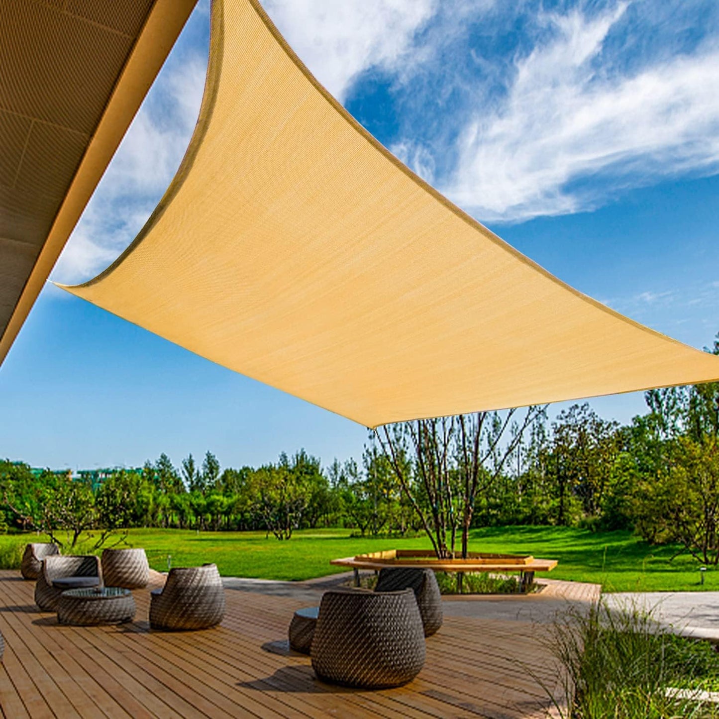 KANAGAWA 14'X18' Sand Custom Size Sun Shade Sail Rectangle UV Block Canopy Cover for Patio Backyard Lawn Garden Outdoor (Customized Available)