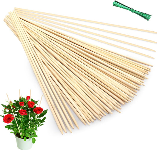50Pcs Plant Stakes Natural Bamboo Sticks Support for Indoor and Outdoor Plants,18 Inch Sturdy Garden Stakes Wooden Gardening Floral Potted Plant,Flowers,Crafts Stick