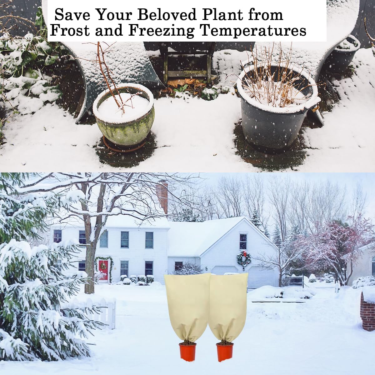 gardtree Winter Plant Frost Protection Covers 31.5" x 47.2" 4 Packs, Thicker 2.4oz/yd² Garden Cold Weather Tree Covers Freeze Protection Wrap with Zipper Drawstring for Shrub Fruit Tree, Potted Plants