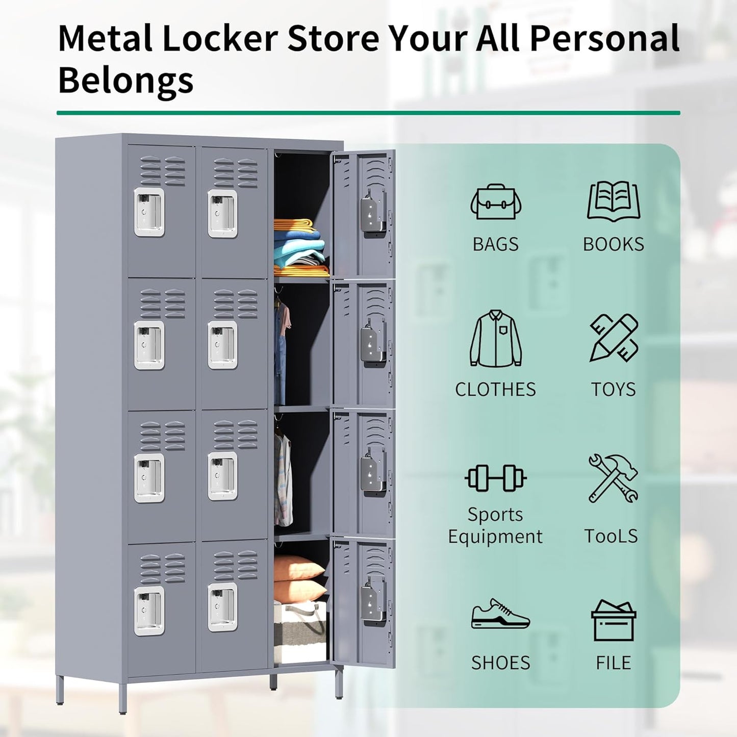 Metal Lockers for Employees, Storage Employee Locker, 72" Storage Lockers with Shelves Steel Cabinet for Home (Gray, 12 Door)