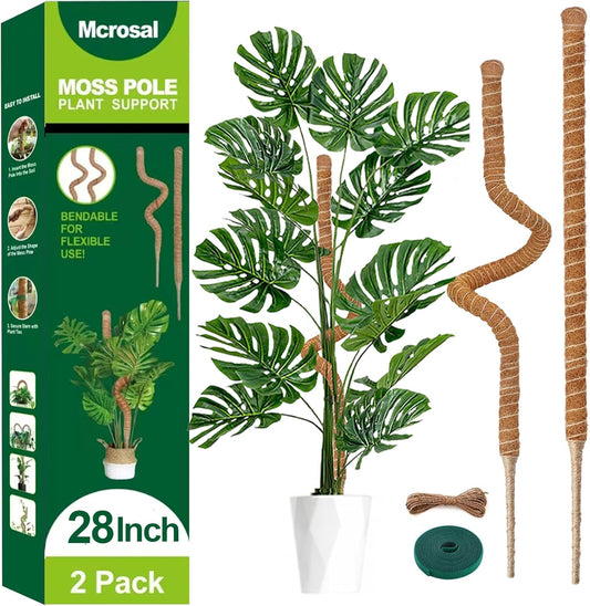 2 Pack 28'' Bendable Moss Pole Monstera Plant Support for Indoor Climbing Plants, Tall Plant Stick Support Stake for Potted Plants, Pothos, Philodendron