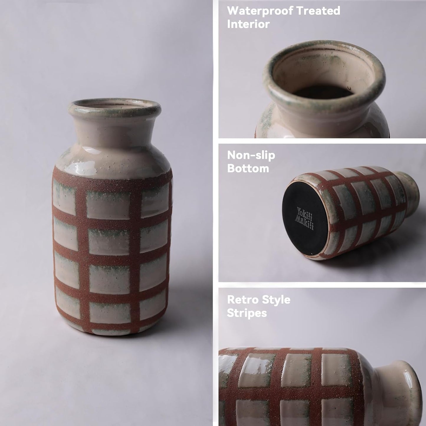 Rustic Farmhouse Ceramic Vase, Pastoral Clay Decor, Boho Vintage Terracotta Vases for Bouquet and Fake Plants, Suitable for Home Decor, Shelf, Dining Table, Living Room, Mantle, Bathroom, 9.6 Inch