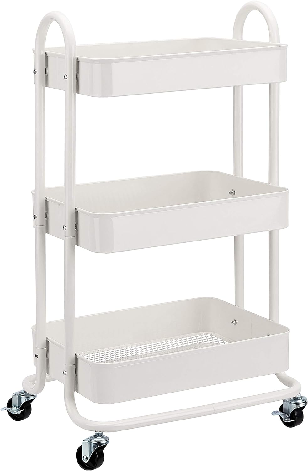Amazon Basics 3-Tier Rolling Utility or Kitchen Cart, Lockable Wheels, Multifunctional Storage, White
