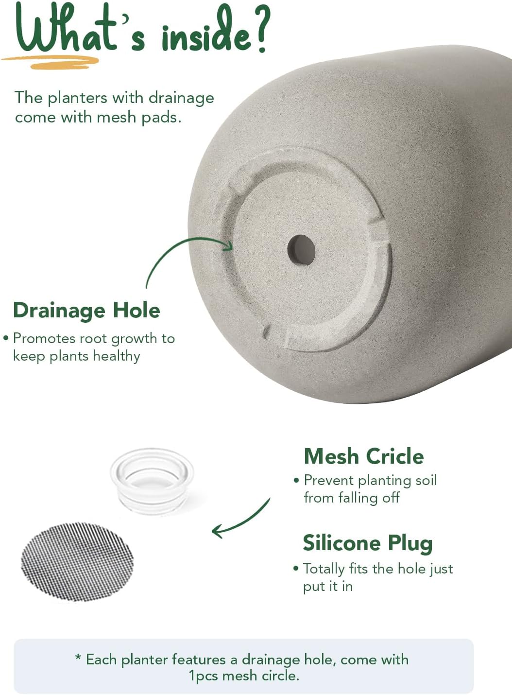 LE TAUCI 10 Inch Plant Pot, Ceramic Pots for Plants with Drainage Hole and Rubber Plug, Plant Pots Indoor for Home Garden Patio Office, Cylinder Flower Planter Pot, Neutral Gray