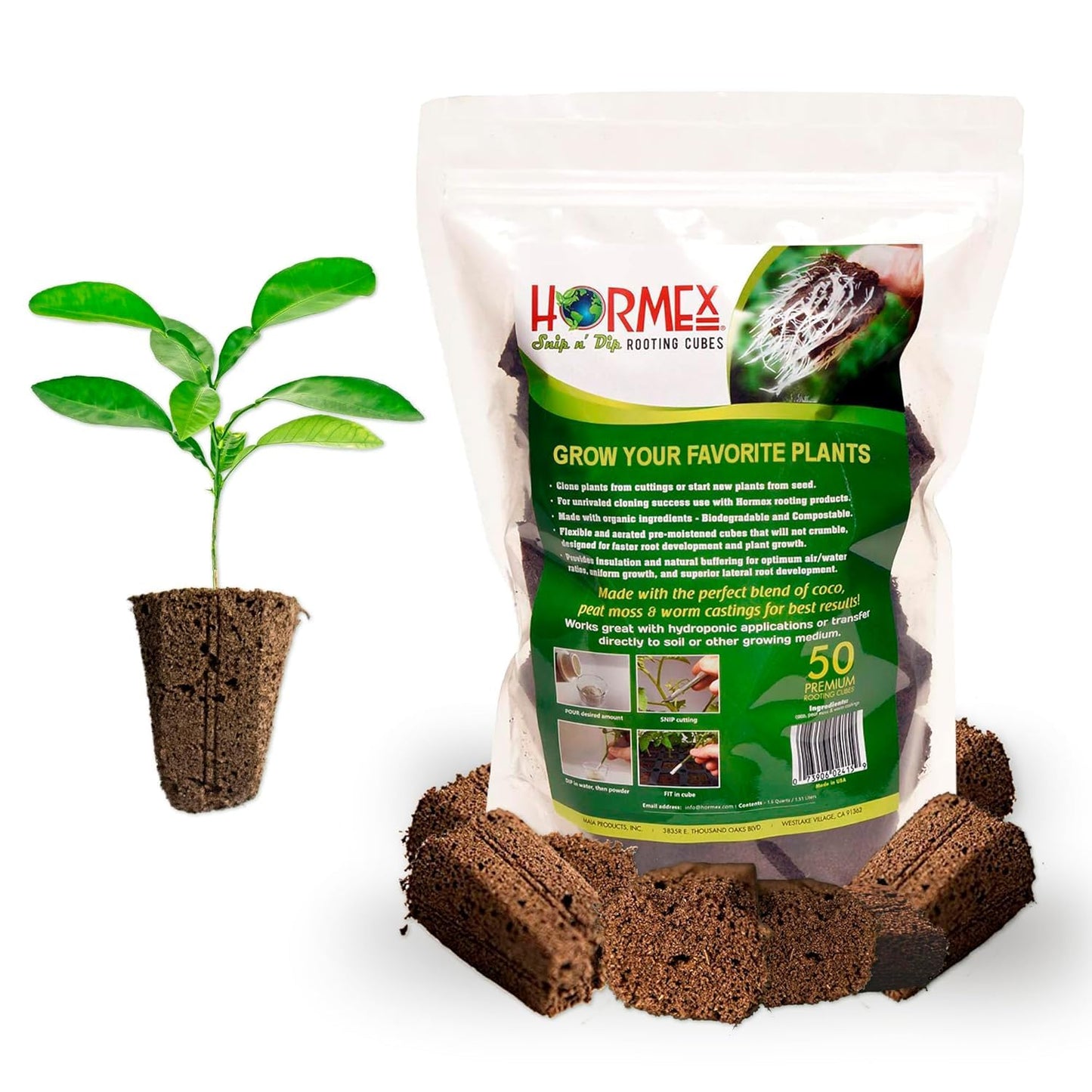 Hormex Rooting Powder #16 & Rooting Cubes Combo - Rooting Hormone for Hardwood Cuttings & Organic Peat Moss Coco Plugs - Fast, Healthy Root Growth for Propagation, Hydroponics, & Seed Starting
