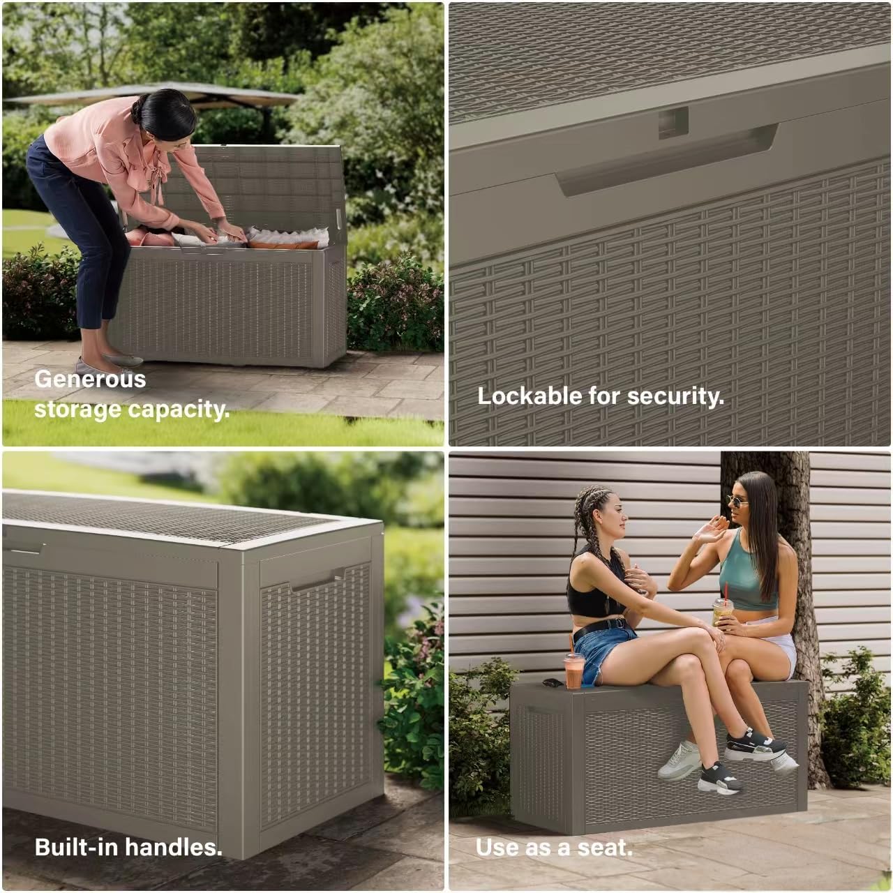100 Gallon Deck Box, Resin Outdoor Indoor Waterproof Storage Box, Lockable Storage Box With Handle for Patio Furniture - Garden Tools - Swimming Pool Tools UV-Resistant, Brown