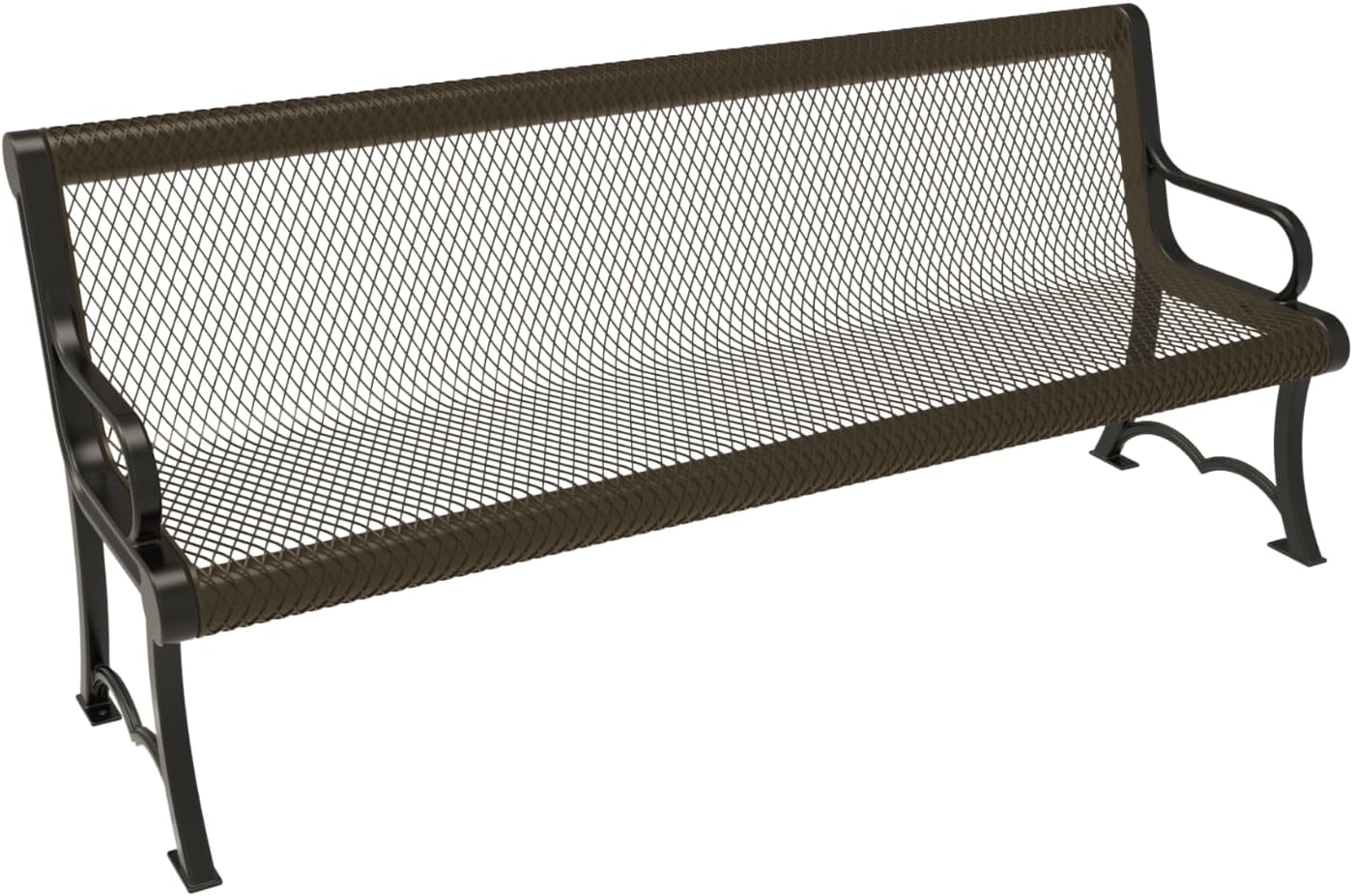 Heavy-Duty Outdoor Bench Thermoplastic Coated, Expanded Metal, Commercial-Grade Garden Bench, Made in America (Portable with Back, 6 Ft, Textured Brown)