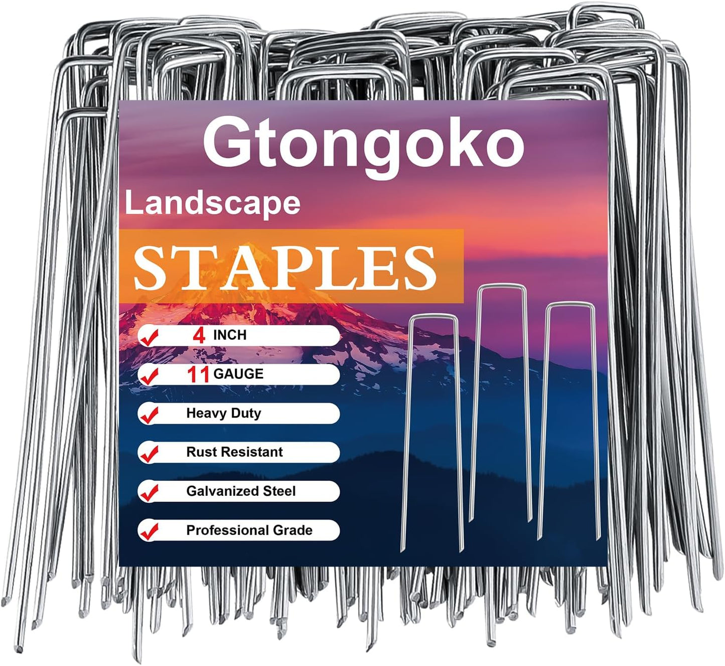 Gtongoko 50 Pack 4 Inch Galvanized Landscape Staples Garden Stakes Plant Cover Stakes 11 Gauge Lawn Staples Fence Stakes Ground Stake for Landscaping Securing Weed Barrier Fabric