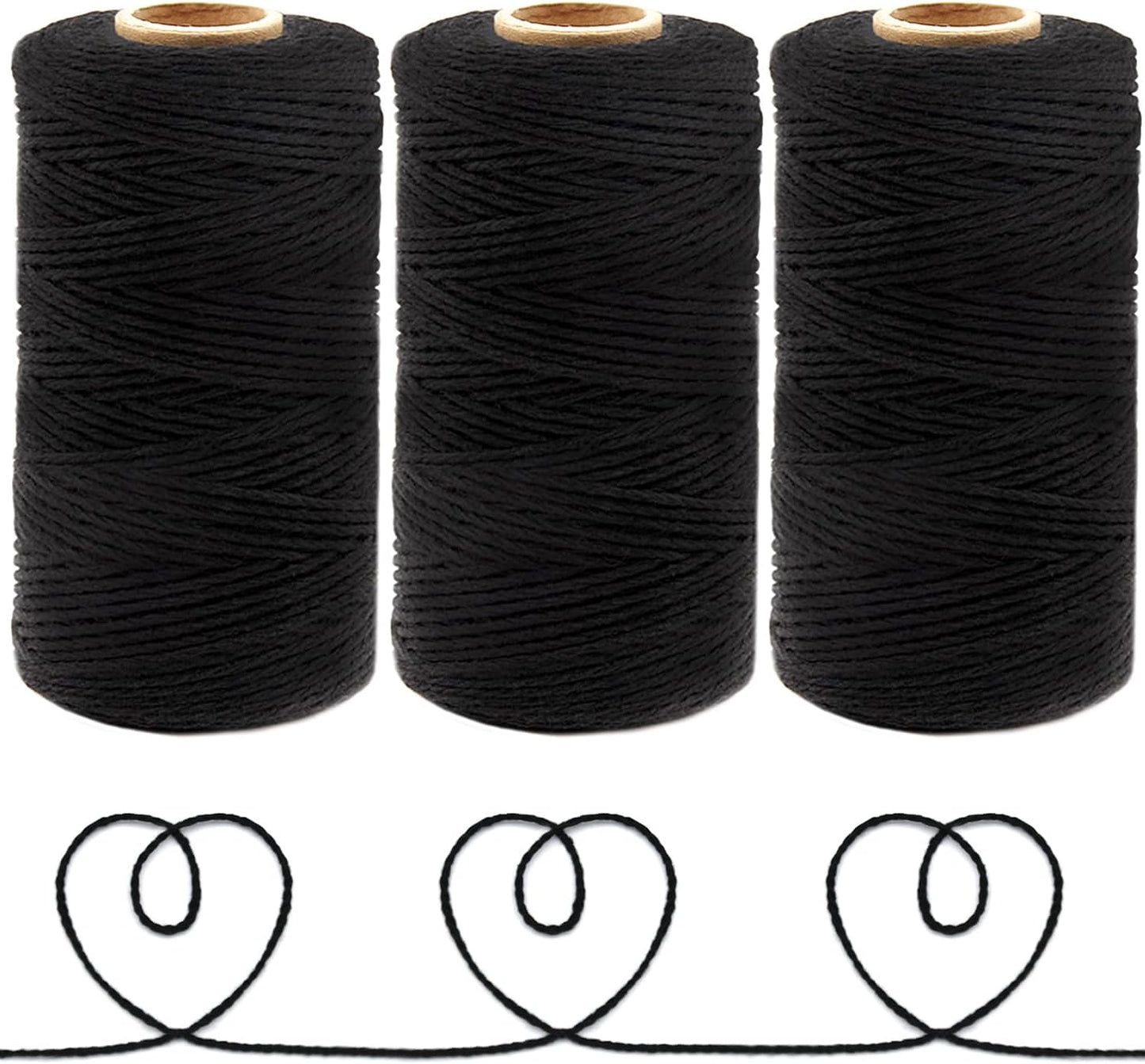 Anvin 984 Feet Cotton Jute Twine Pack - Natural, Black (Pack of 3, 10 Ply, 2mm Thick) for Bakers, Butchers, Arts & Crafts, Gardening