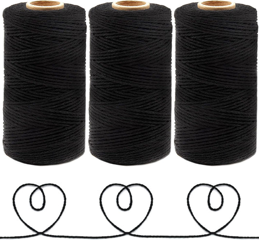 Anvin 984 Feet Cotton Jute Twine Pack - Natural, Black (Pack of 3, 10 Ply, 2mm Thick) for Bakers, Butchers, Arts & Crafts, Gardening