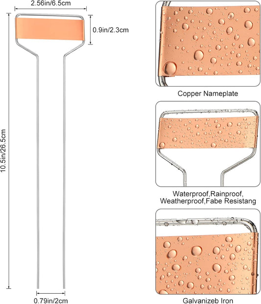 100 Pcs Metal Garden Plant Labels Weatherproof Banner Copper Plant Tags, Metal Copper Garden Markers, Reusable Height 10.5 Label Area 2.5'' x 7/8''