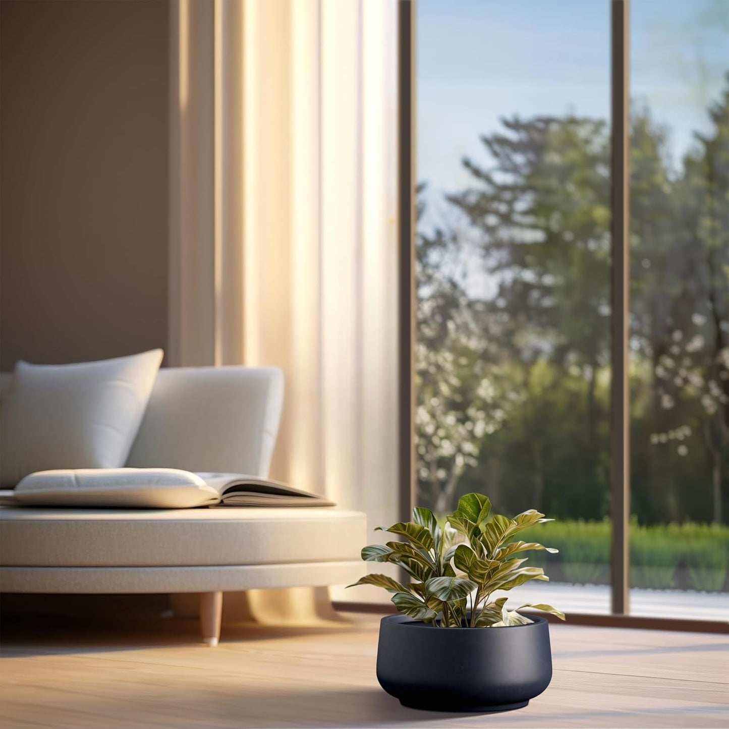 Kante 13.4" Dia Round Curvy Concrete Planter, Large Plant Pots with Drainage Hole and Rubber Plug for Indoor Outdoor Plants, Flower Pot for Home Garden Patio Porch, Charcoal