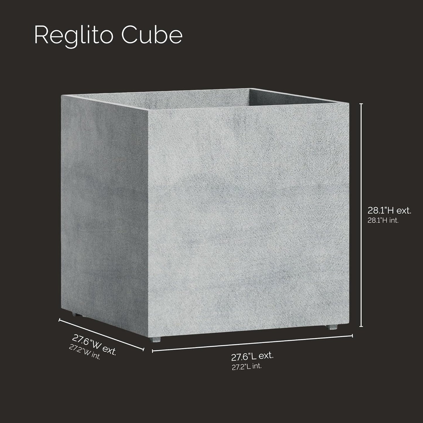 Reglito Cube Planter – Fiberglass Indoor/Outdoor and Weather-Resistant Large Planter (Concrete Stone, 27.6" L x 27.6" W x 28.1" H)