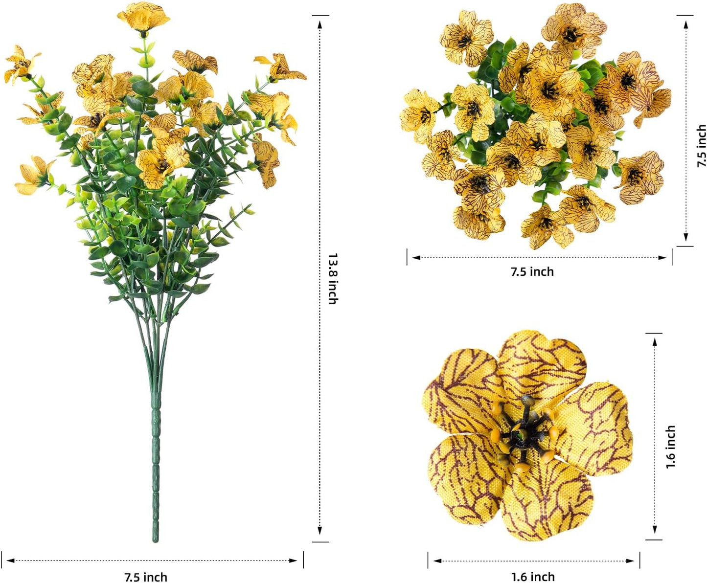Artificial Fall Flowers Faux Mums for Outdoor Indoor Garden Home Decoration, Faux Flower Daisy with Eucalyptus Leaves Fake Plants Greenery Boxwood Porch Patio, 12 Bundles (Yellow)